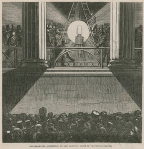 Experimentelle Ausstellung des elektrischen Lichts auf dem Trafalgar Square, London von English School