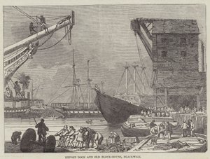 Export Dock und Old Block-House, Blackwall (Stich) von English School