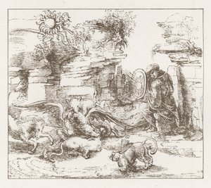 Faksimile einer Studie von Leonardo da Vinci (Gravur) von English School