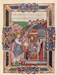 Faksimile einer Seite aus dem Ethelwold Benedictional, die die Verkündigung zeigt, aus dem Buch The Church of England: A History for the People, veröffentlicht ca. 1910