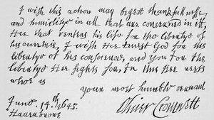 Faksimile eines Teils des Briefes von Cromwell an Lenthall, Sprecher des Unterhauses, in dem er den Sieg von Naseby verkündet von English School