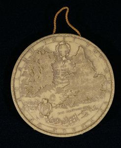 Faksimile des Großen Siegels von England von 1651, Rückseite zeigt eine Karte von England, Wales und Irland von English School