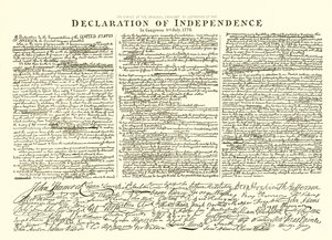 Faksimile des Originalentwurfs von Thomas Jefferson der Unabhängigkeitserklärung im Kongress am 4. Juli 1776 von English School