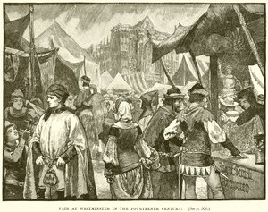 Jahrmarkt in Westminster im vierzehnten Jahrhundert von English School