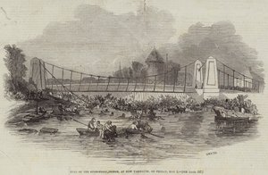 Einsturz der Hängebrücke in New Yarmouth am Freitag, 2. Mai (Gravur) von English School