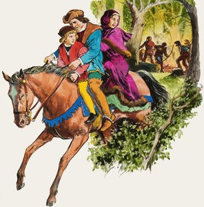 Familie auf einem Pferd von English School