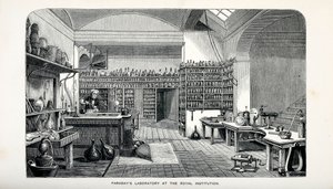 Faradays Labor im Royal Institution, veröffentlicht 1870 von English School