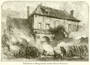 Bauernhaus von Hougoumont auf dem Schlachtfeld von Waterloo von English School