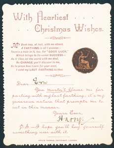 Farthing mit Loch, Weihnachtskarte von English School