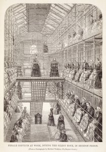 Weibliche Strafgefangene bei der Arbeit während der stillen Stunde im Brixton-Gefängnis, aus The Criminal Prisons of London and Scenes of Prison Life von Henry Mayhew (1812-87) und John Binny, 1860