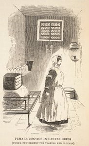 Weibliche Sträflinge in Leinwandkleidern (zur Strafe für das Zerreißen ihrer Kleidung), Illustration aus The Criminal Prisons of London and Scenes from Prison Life von Henry Mayhew und John Binny, veröffentlicht 1862