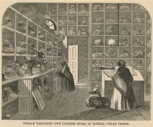 Kleiderlager für weibliche Gefangene im Tothill Fields Prison von English School