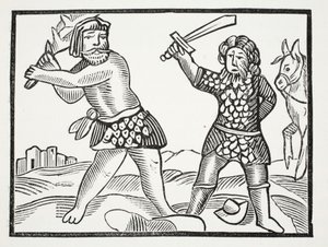 Ferragus erhebt eine mächtige Armee und belagert die Stadt Acquitain, Illustration aus Chap-books of the Eighteenth Century von John Ashton, veröffentlicht 1882