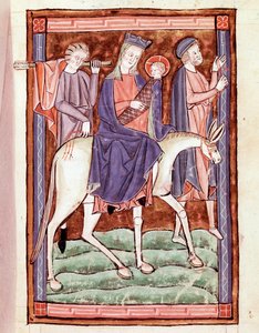 Flucht nach Ägypten Seite aus einem englischen Manuskript des 13. Jahrhunderts Venedig, Biblioteca Marciana