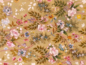 Blumiges Textildesign, möglicherweise von William Kilburn (1745-1818) von English School
