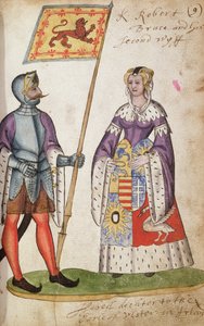Fol.9 Robert the Bruce und seine zweite Frau, Elizabeth de Burgh, aus dem Seton Armorial, 1591 von English School