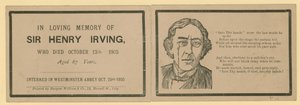 Faltkarte zum Gedenken an den Tod von Sir Henry Irving, Schauspieler, der am 13. Oktober 1905 starb von English School