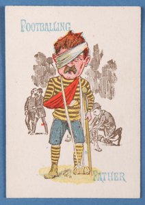 Fußballspielender Vater, Karte aus einem Happy Families-Spiel, ca. 1890-1900
