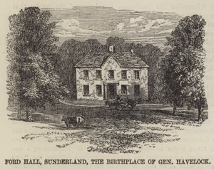 Ford Hall, Sunderland, der Geburtsort von General Havelock (Stich) von English School