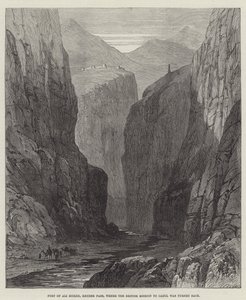 Fort von Ali Musjid, Khyber-Pass, wo die britische Mission nach Kabul zurückgewiesen wurde (Stich) von English School