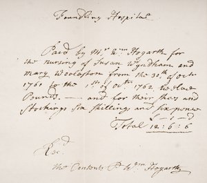Quittung des Findelhauses, unterschrieben von William Hogarth