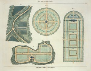 Vier Pläne für Küchengärten, aus Hinweise zur Gestaltung von Gärten und Lustgärten von John Claudius Loudon (1783-1843) veröffentlicht 1812
