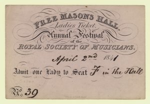 Freimaurerhalle, Damenkarte, Jahresfest, Royal Society of Musicians, 2. April 1841 von English School