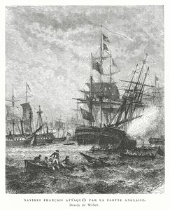Französische Kriegsschiffe von einer britischen Flotte angegriffen