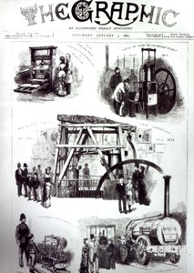 Titelseite von The Graphic mit wichtigen Erfindungen, 3. Januar 1880 von English School