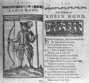 Frontispiz und Anfangszeilen zu Die Geschichte von Robin Hood