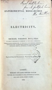 Frontispiz für Experimental Researches in Electricity von Michael Faraday (1791-1867), veröffentlicht 1839 von English School