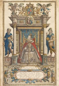 Frontispiz des Atlas der Länder von England und Wales von Christopher Saxon, London 1579