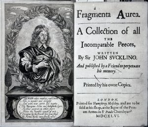 Frontispiz von Fragmenta Aurea, Eine Sammlung aller unvergleichlichen Stücke, geschrieben von Sir John Suckling, veröffentlicht 1646 von English School