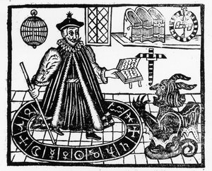 Frontispiz von Die tragische Geschichte des Lebens und Todes von Doktor Faustus, von Christopher Marklin, ca. 1616 von English School