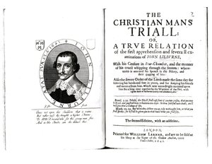 Frontispiz zu Die Prüfung des christlichen Mannes von John Lilburne (ca. 1614-57), 1641 von English School