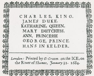 Frostmesse auf der Themse, gedrucktes Souvenir für König Karl II. und Familie, 1684 von English School