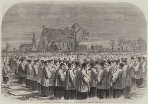 Beerdigung von Kardinal Wiseman auf dem Kensal-Green-Friedhof (Stich) von English School