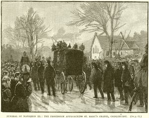 Beerdigung von Napoleon III.: Die Prozession nähert sich der St. Marys Kapelle, Chislehurst von English School