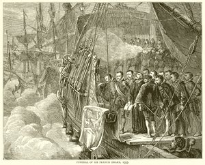 Begräbnis von Sir Francis Drake, 1595 von English School
