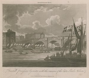 Trauerzug auf dem Wasser mit den Überresten des verstorbenen Lord Nelson von English School