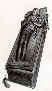 Grabdenkmal mit herauskommendem Skelett von English School