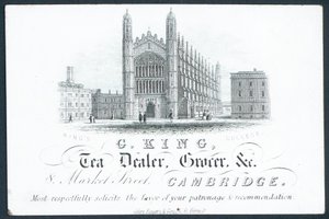 G King, Teehändler, Lebensmittelhändler usw., Visitenkarte von English School