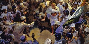 Gandhi wurde 1948 von einem fanatischen Hindu ermordet von English School