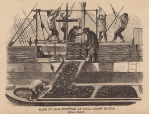 Kohlenarbeiter bei der Arbeit unterhalb der Brücke von English School