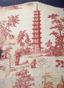 Gartenszene mit Pagodendekor von William Chambers (1723-96) (plattenbedrucktes Leinen und Baumwolle) von English School