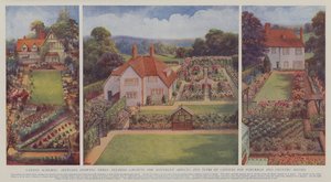 Gartenschemata, Skizzen, die drei ansprechende Layouts für verschiedene Aspekte und Arten von Gärten für Vorstadt- und Landhäuser zeigen