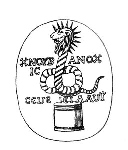 Juwel, das das ägyptische gnostische Sonnensymbol von Chnoubis darstellt von English School