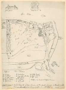 Allgemeiner Grundriss des gotischen Herrenhauses und der angrenzenden Grundstücke in Strawberry Hill, Twickenham, London von English School