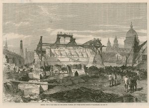 Gesamtansicht der Arbeiten für die London, Chatham und Dover Eisenbahnbrücke bei Blackfriars von English School