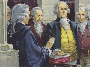 George Washington wird als erster Präsident Amerikas in New York vereidigt von English School